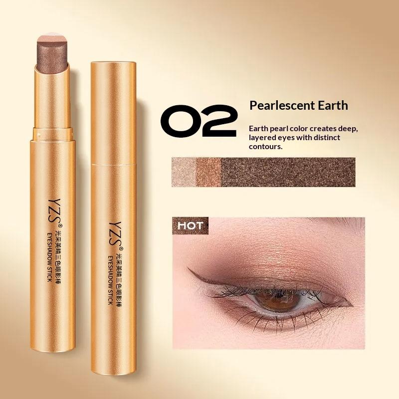 Dreifarbiger Lidschattenstift Gradient Zart Glänzend Wasserdichter Glitzer-Lidschatten Wasserfest Langlebige Augen-Kosmetik A2