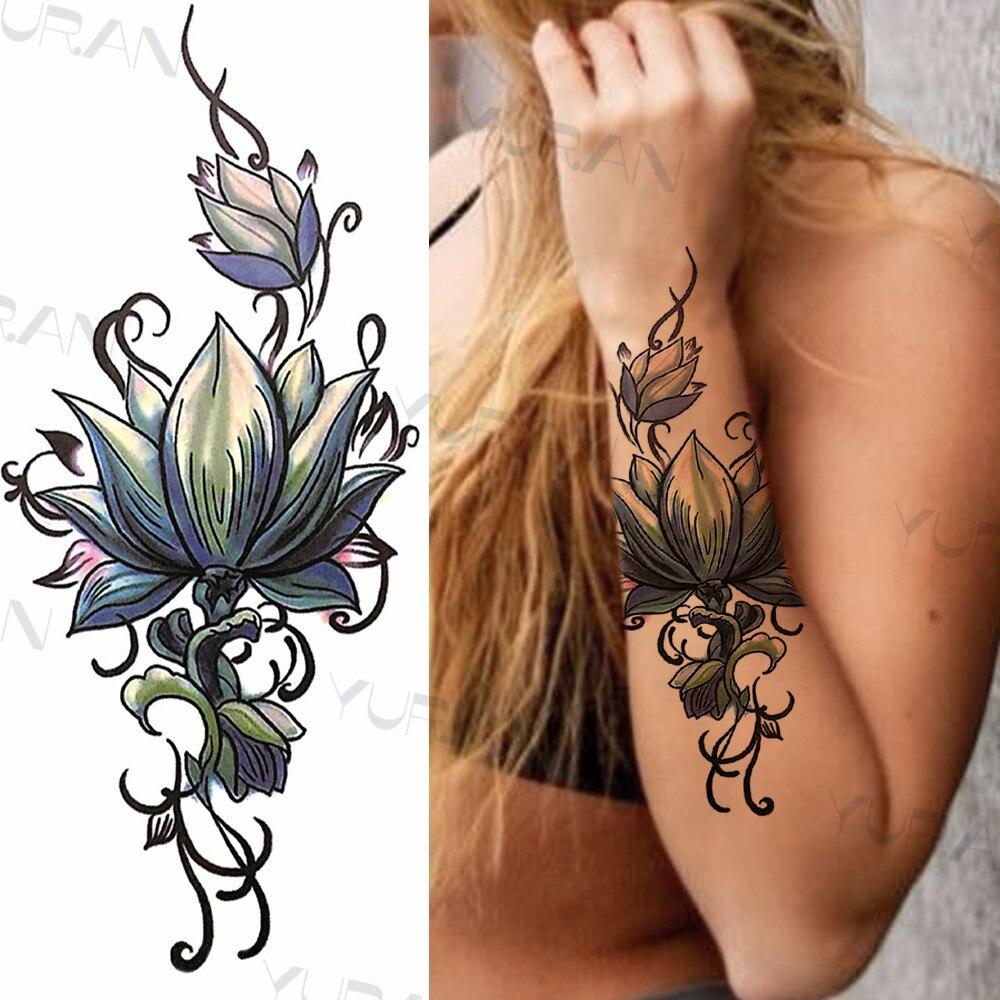 Spitze Schmetterling Rose Temporäre Tattoo Für Frauen Erwachsene Henna Elefant Anhänger Mond Blume Gefälschte Tatoo Wasserdicht Arm Tattoo Aufkleber
