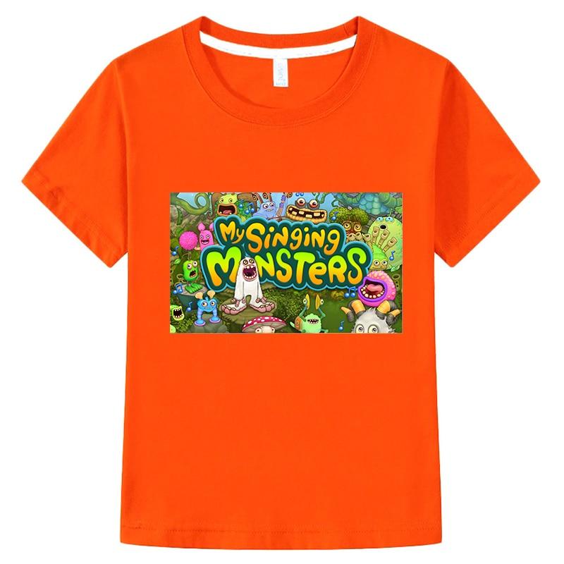 My Singing Monsters T-Shirt Baumwolle Kurzarm Tops y2k einteiliges Casual Anime T-Shirt Junge Mädchen Kleidung Sommer Kinder Kleidung 110 orange
