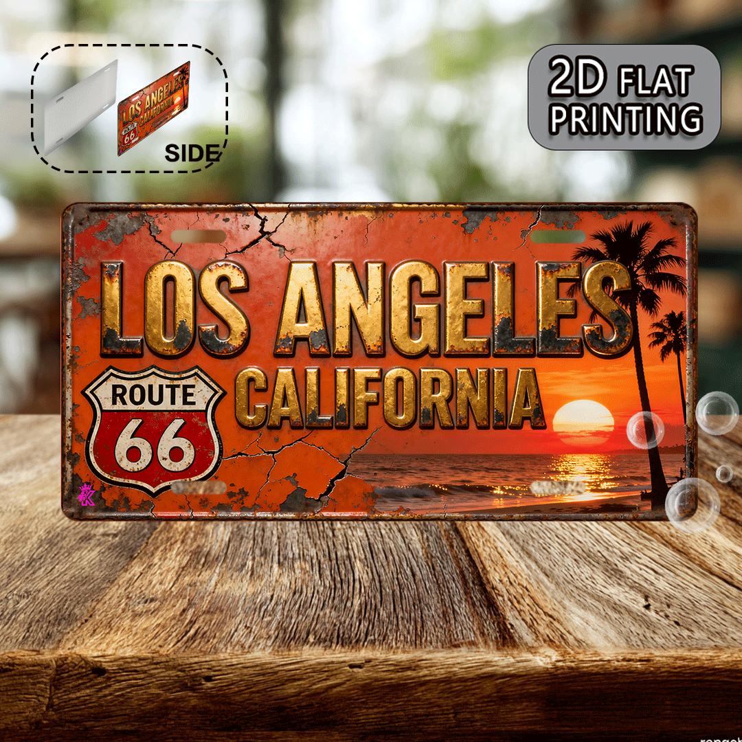 Los Angeles Kalifornien Route Vintage Sonnenuntergang Rustikal D Flach Gedrucktes Kennzeichen Aluminium Metall Malerei Hohe Auflösung Klar 15x30cm(5.9x7.8inch)