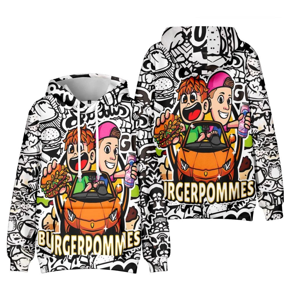 10 Farben Mode für Fans von Burgerpommes ICrimax Grafik bedrucktes Sweatshirt Outdoor Sport Cosplay Pullover Hoodie Cosplay Kostüm XS grau