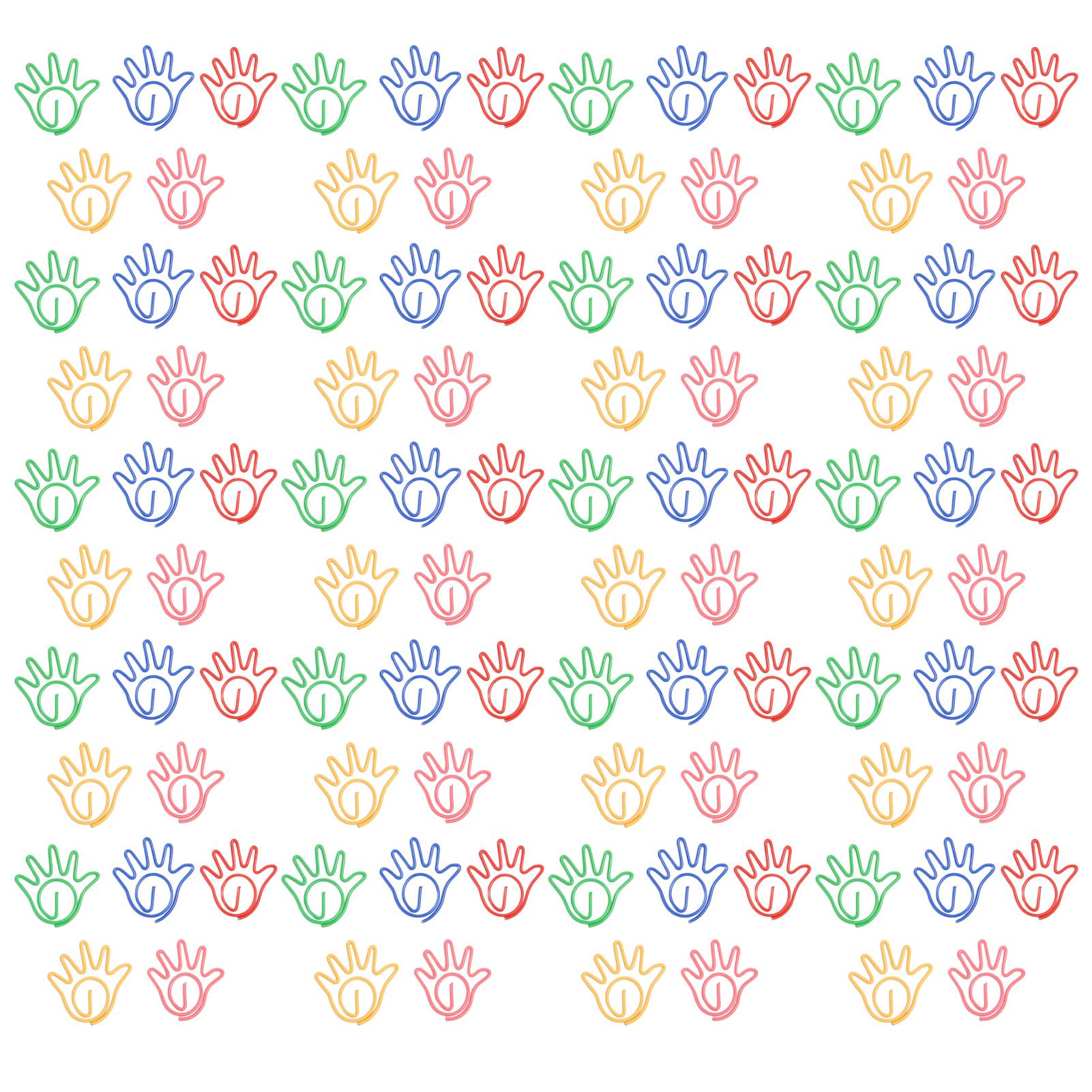 100 Stück Niedliche Büroklammern Handförmiger Stil Sortierte Farben Galvanisiert Ausgefallene Büroklammern für Familie