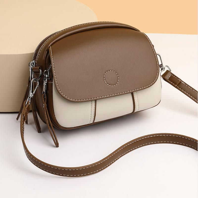 Yogodlns Damen-Umhängetasche, Vintage-Stil, Kontrastfarbe, Klappe, kleine Umhängetasche, PU-Leder, Muschel-Umhängetasche, lässiger Stil, Shopper-Handtasche 19x7x14cm kaffeebraun