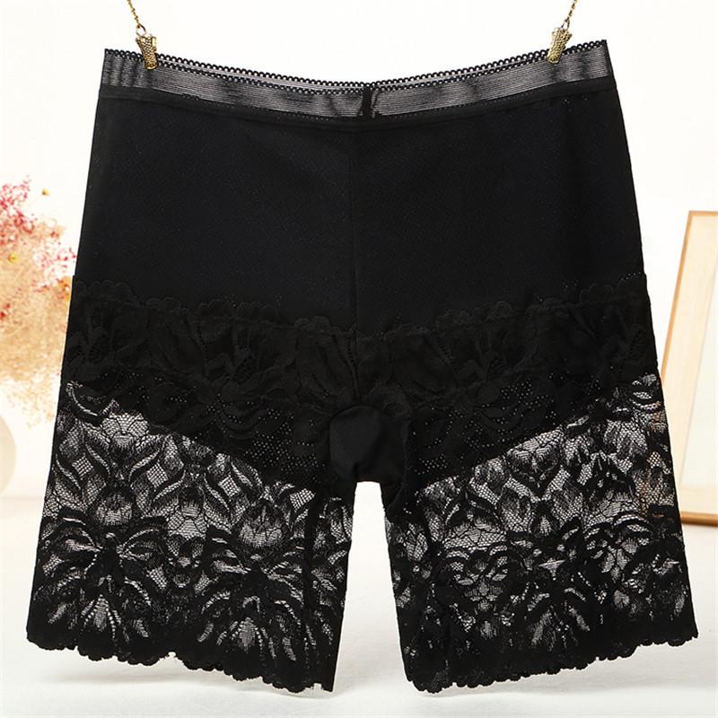 Nahtlose hohe Taille Shorts unter Rock Plus Größe Sexy Spitze Anti Chafing Sicherheits kurze Hosen Frauen Unterwäsche Höschen 2XL-80-100kg schwarz