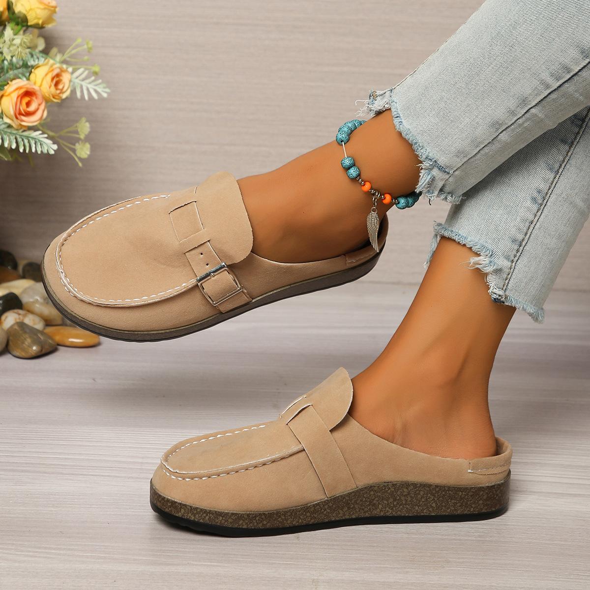 Mode Übergröße Schuhe für Damen 35-42 Sommer Mode Slipper Plateau Keilabsatz Hausschuhe Damen Casual Runde Zehen Ballerinas Sandalen 37 khaki
