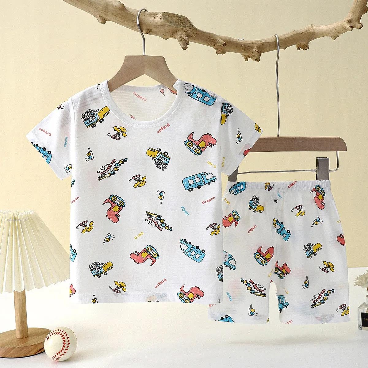 Kinder Kleidung Sommer Kurzarm Hause Nachtwäsche Kinder Sets Kinder Kleidung Junge Mädchen T-shirt shorts Baumwolle Anzug Baby 110 blau