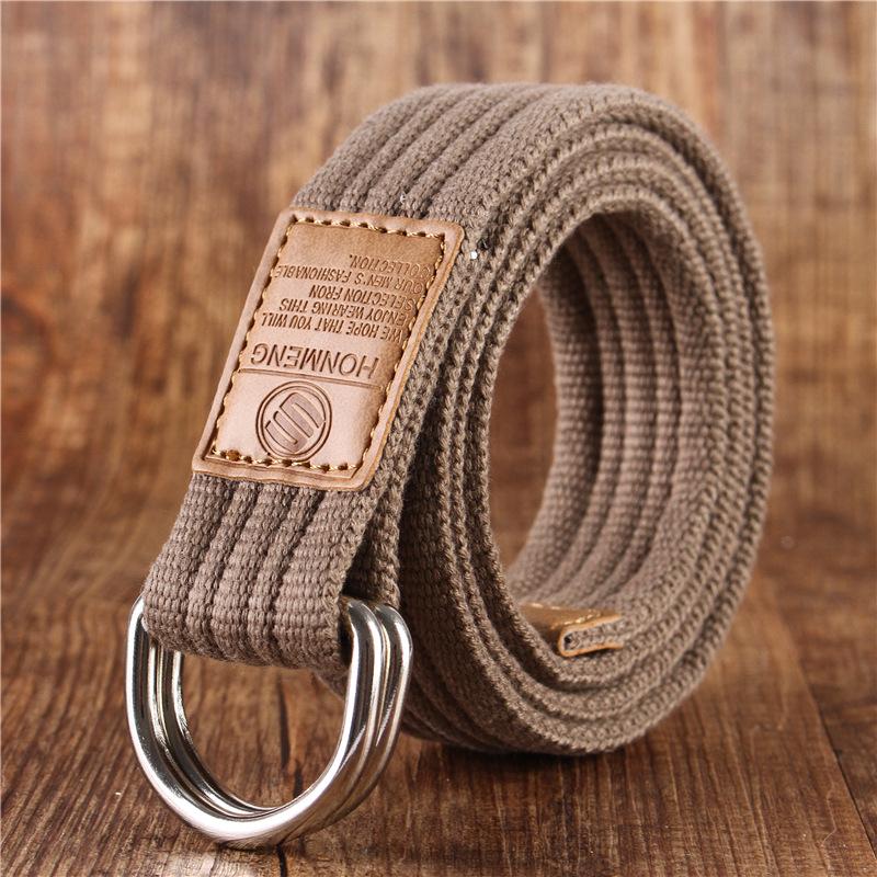 Korean-Style19Color Doppelring Canvas Gürtel Casual Hosen Canvas Gürtel Trendy Double RingDYouth Hosengürtel mit 115cm dunkle khaki
