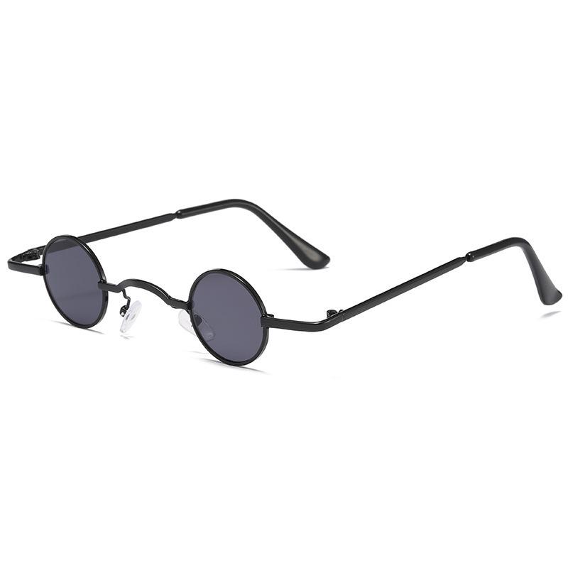 Kleine runde Antireflex-Sonnenbrille für Damen und Herren, Ultra-Mini-Metallrahmen, Hip-Hop-Punk-Sonnenbrille, Bonbonfarben, ins Mode grau/schwarz