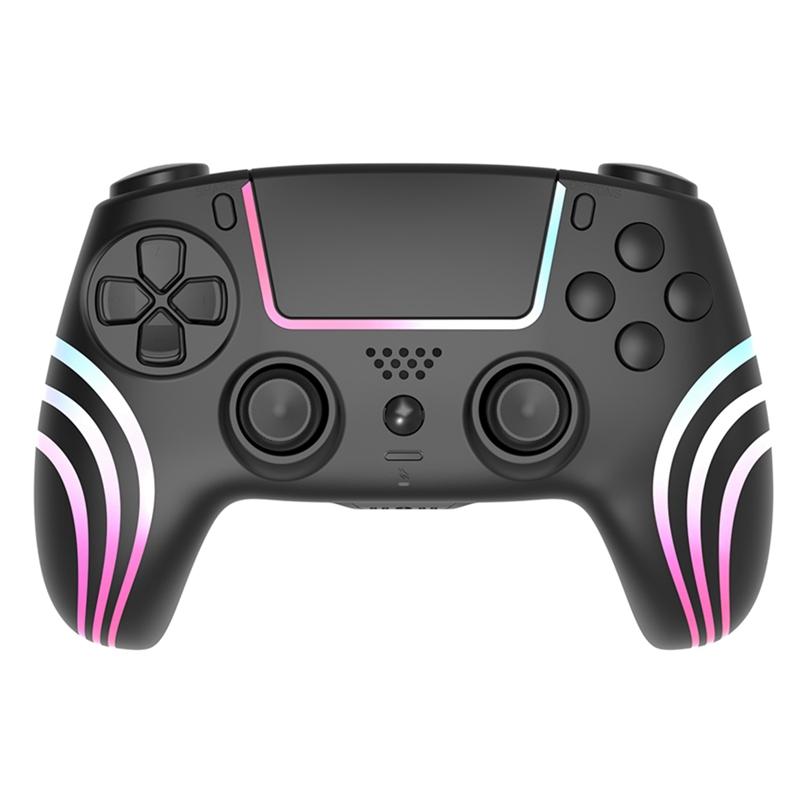 Kabellose Bluetooth-Spielkonsole für PS4-Controller mit RGB-LED-Beleuchtung | Doppelter Stoß | Sechsachsiger Bewegungssensor | 1000-mAh-Akku | 3,5-mm-Audiobuchse schwarz