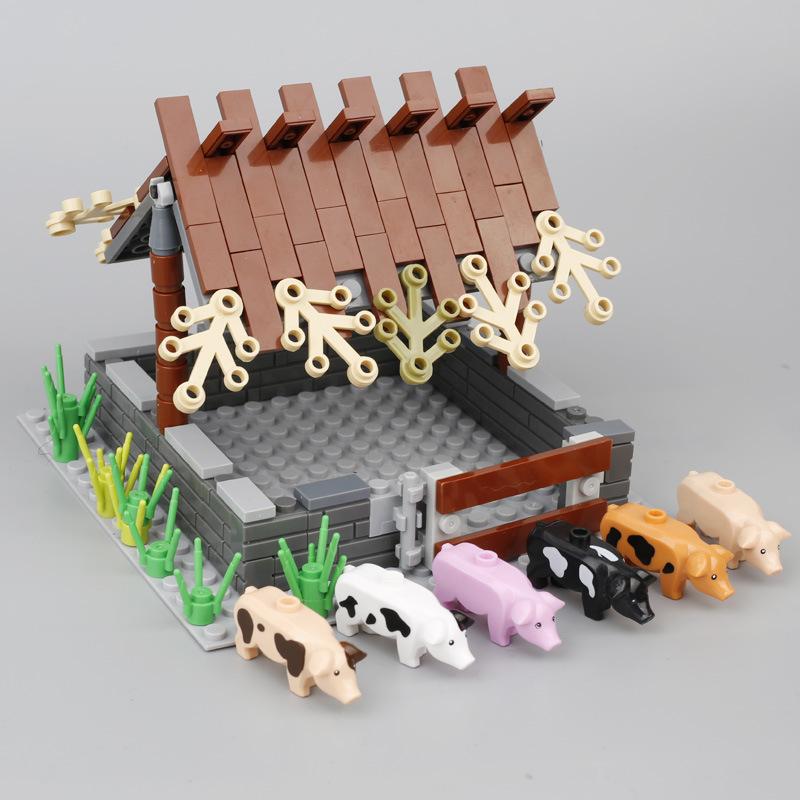 MOC Bauernhofpferd Stall Kuhkreis Schafstall Schaf Tiere Steine Blöcke Spielzeug für Kinder Weihnachtsgeschenke