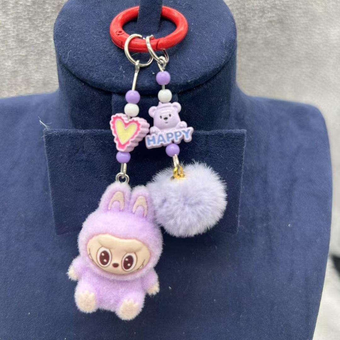 Neuer Labubu Plüsch Mini Schlüsselanhänger Anime Cartoon Schlüsselanhänger Anhänger Kawaii Handy Rucksack Dekoration Autoschlüssel Zubehör Geschenke violett