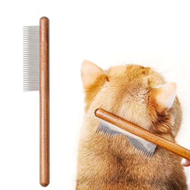 Longbest Katzen- und Hundekämme, entfernt Knoten und Verfilzungen, Haustierpflegekamm, hautfreundliche Haustierkämme, Stahlzahnkamm mit Holzgriff für Katzen Pet long & short Combs