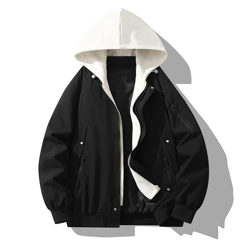 2026 Frühling Herbst Herren Schwarze Kapuzenjacken Herren Freizeit Patchwork Mäntel Mann High Street Hoodies Jacke Unisex Outdoor Jacken XXL schwarz