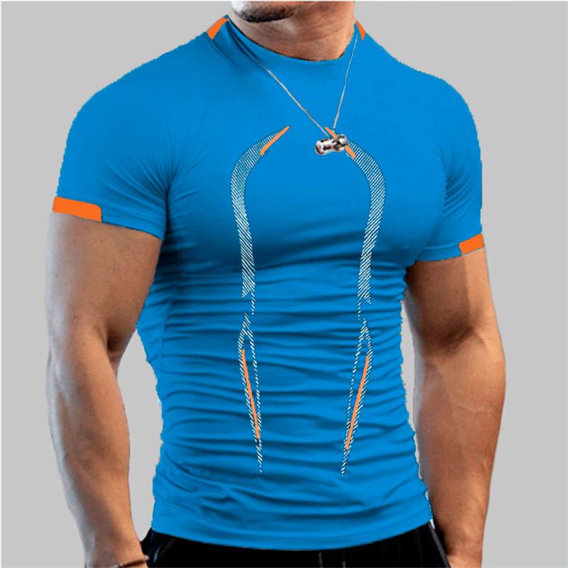 Herren Kompressions-Fitness-T-Shirt Kurzarm Bodybuilding Fitness Top T-Shirt Mann Schnelltrocknend Lauf-Sport-T-Shirts Herren Fitnessstudio Sportbekleidung 8XL königsblau