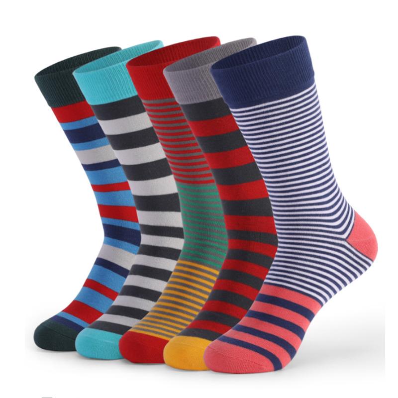 5 Paar große Herrensocken, heißer Verkauf, Standard-Business-Casual, neue Socken, gestreift, glücklich, Baumwolle, Socken, bunte Herren-Socken, Übergröße, EU38–46 EUR38-46 bunt