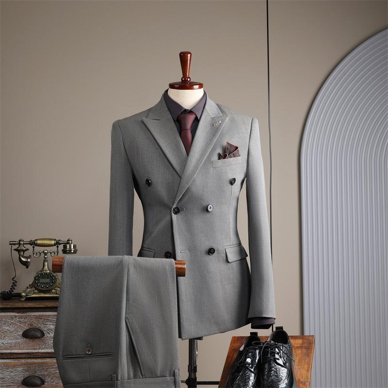 Herren Zweireiher Blazer Anzug Formelle Kleidung Britische Mode Hochzeit Trauzeugensuit Business Casual Anzug Jacke + Hose 7XL licht kaffee