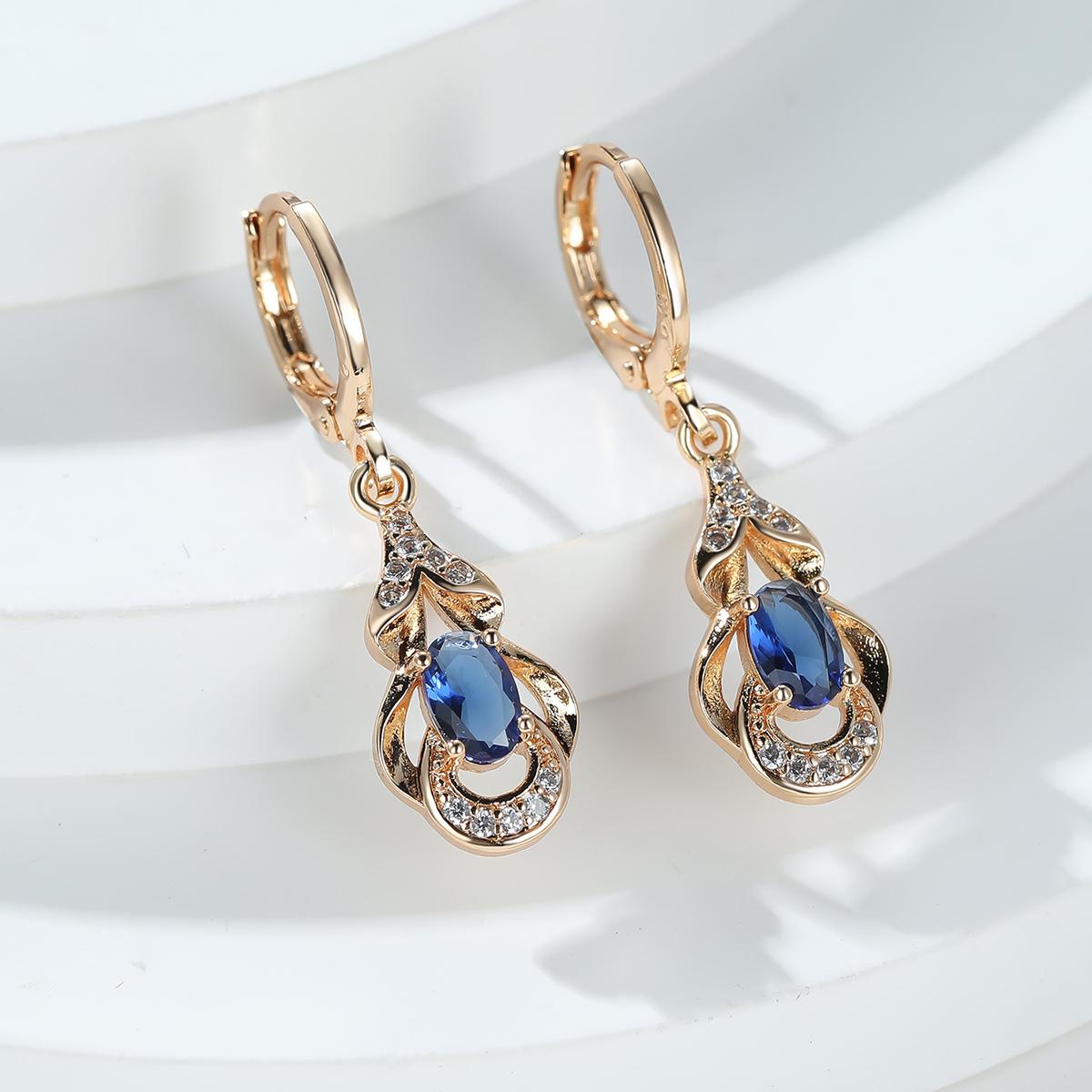 Vintage Bohemian Ethnischen Stil Gold Farbe Wasser Tropfen Ohrringe Oval Cut Mehrfarbige Stein Tropfen Ohrringe Frauen Baumeln Haken Ohrringe Schmuck blau