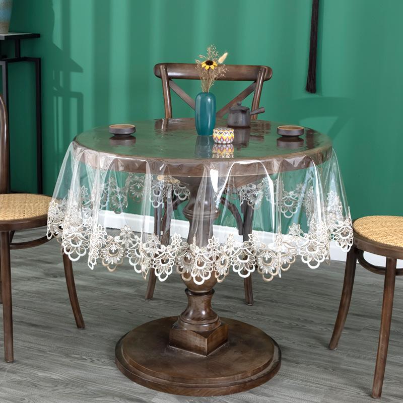 Teetisch PVC Rundtisch Transparent Wasserdicht Ölfest Spitze Glas Nicht Waschen Kristallplatte PVC Esstische Tischdecke Rund diameter 110cm