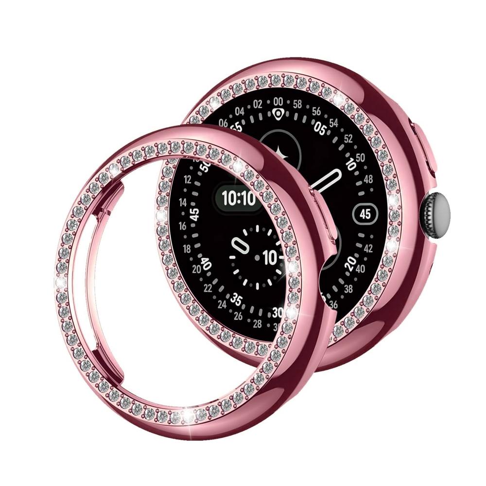Bling Diamant Hülle für Google Pixel Watch 4 45mm 41mm Schutz Hülle Glitzer Hart-PC Abdeckung Stoßstange für Google Watch 4 Hülle Zubehör Pixel Watch 4 45mm rosa