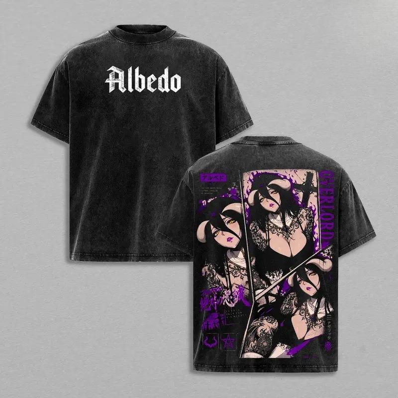 2026 Heißer Verkauf Anime Overlord Albedo Grafik T-Shirt Herren Damen Kurzarm Kleidung Übergroßes T-Shirt Gewaschenes Baumwoll-T-Shirt Harajuku Unisex T-Shirt Top S