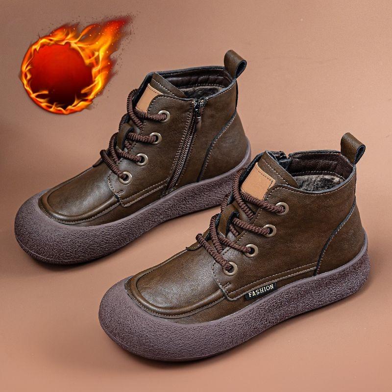Stiefel mit dicker Sohle, Damenschuhe, Fleece-Stiefel, Neue höhenverlängernde Stiefeletten, Retro-Stiefel 40 braun