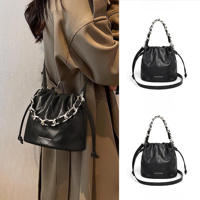 Eimer Tasche Herbst und Winter Neu Echtes Leder Damen Tasche Umhängetasche Handtasche Handtasche Hochwertige Schultertasche gray
