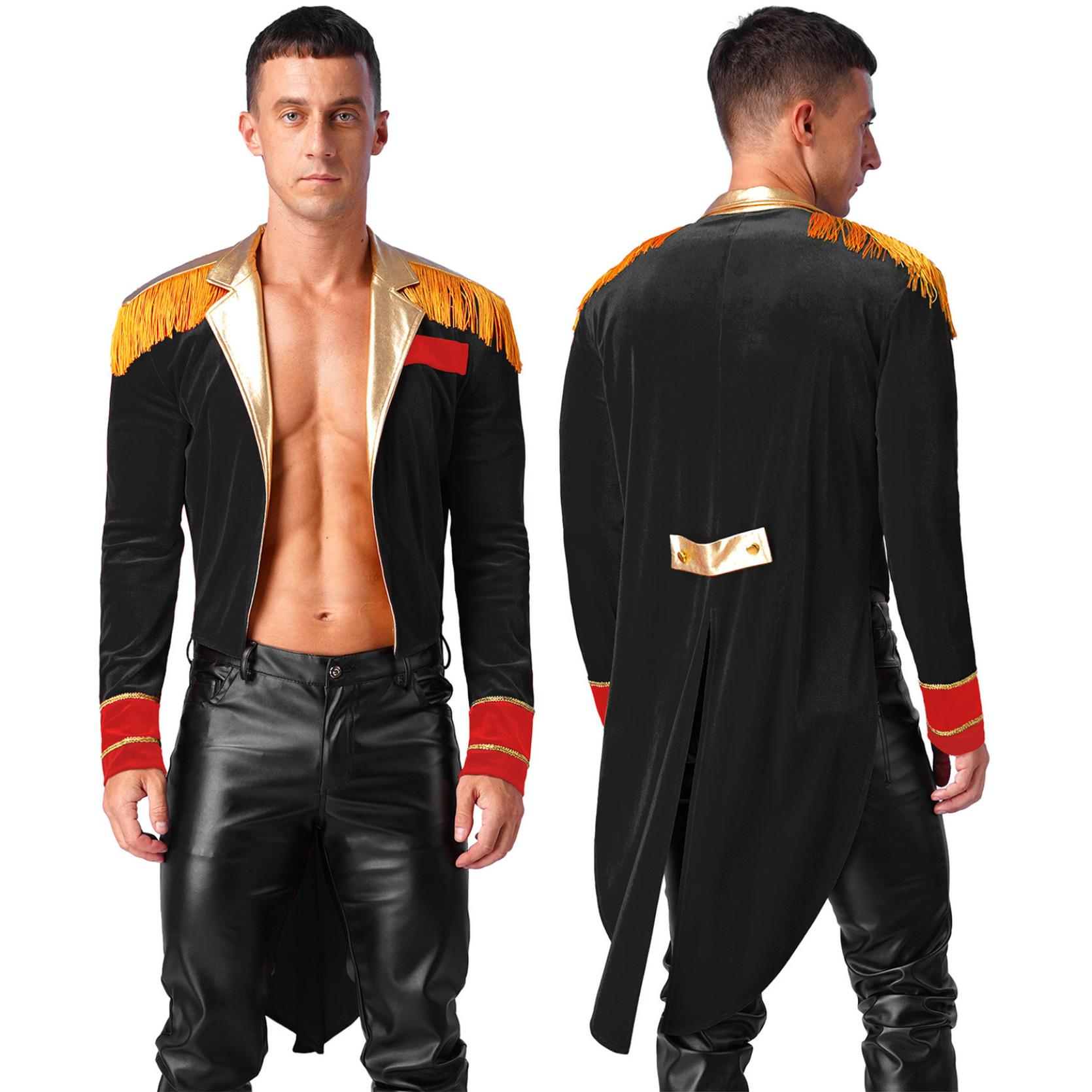 Herren Halloween Zirkus Zirkusdirektor Kostüm Löwenbändiger Schausteller Frack Jacke Cosplay Kostüm L schwarz