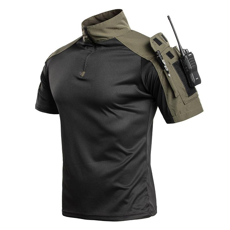 Herren taktisches Kurzarmhemd 1/4 Reißverschluss Atmungsaktiv Schnelltrocknend Camo für Airsoft Paintball Training Outdoor Jagd Wandern XS grün