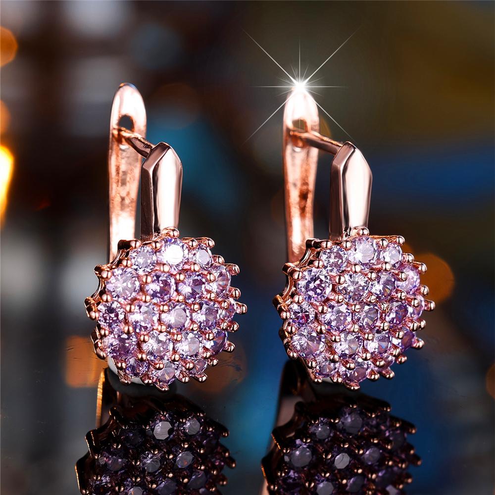 Luxus Rose Gold Farbe Shiny Blau Zirkon Blume Baumeln Ohrringe für Frauen Hochzeit Partei Schmuck rose gold/violett