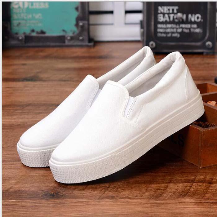 Neue Frühjahr Faulenzer Casual Schuhe frauen Mode Plattform Ein Fuß Schuhe Studenten Vielseitige Leinwand Kleine Weiße Schuhe 37 weiß