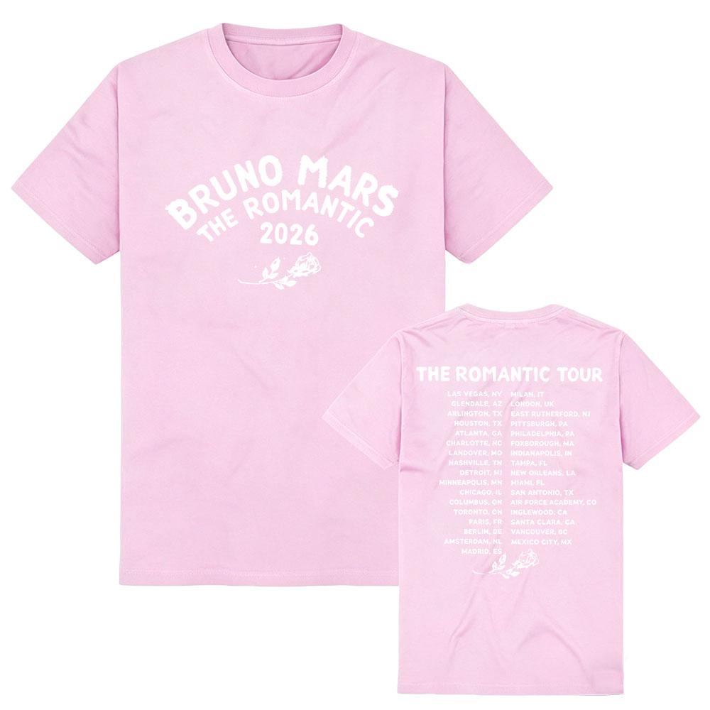 BRUNO MARS The Romantic Tour T-Shirts Kurzarm Baumwoll-T-Shirts Sommer Damen-T-Shirts Unisex Streetwear Lässiges T-Shirt mit Grafikdruck XXL