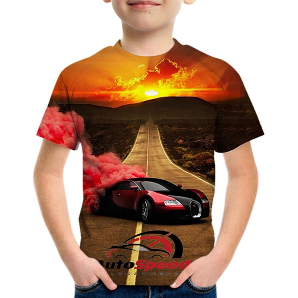 Mode Rennwagen Muster 3D-Druck Jungen Kreatives T-Shirt Lässig Leichtes Kurzarm Rundhals T-Shirt Tops Kinderkleidung Sommer 140