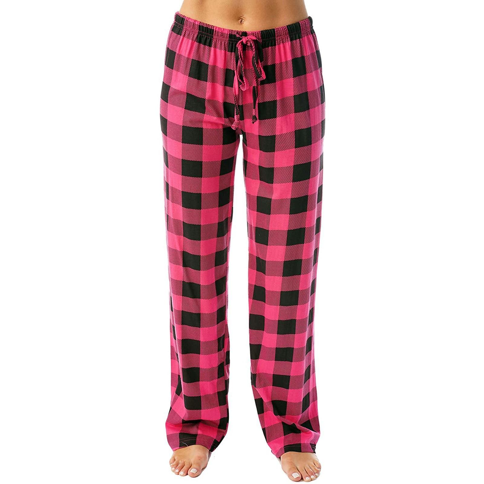 Damen Pyjamahose, Herbst, kariert, bedruckt, Hose, Mode, lässig, Hose mit weitem Bein, Kleidung, Streetwear L