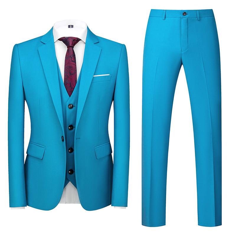 Formeller Anzug, 3-teiliges Set, Anzug für Herren, Business, Büro, Hochzeit, Party, Anzug, Blazer + Hose + Weste M hellblaue