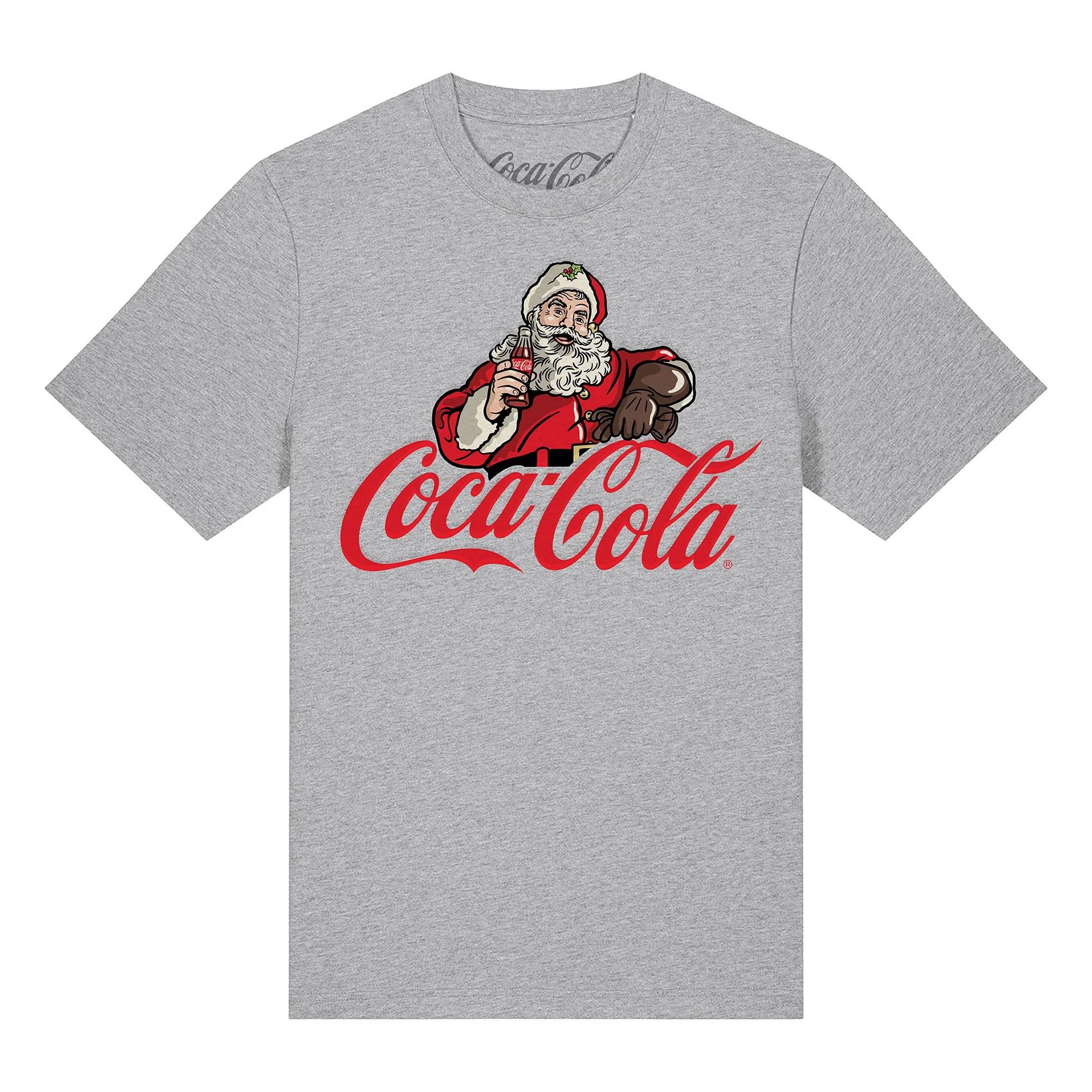Coca-Cola Unisex-T-Shirt mit Weihnachtsmann-Logo für Erwachsene L grau