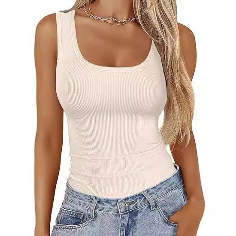 YYFS Damenmode Casual Sommer Frühling Einfarbig Druck Ärmellos U-Ausschnitt Blusen & Hemden XXL apricot