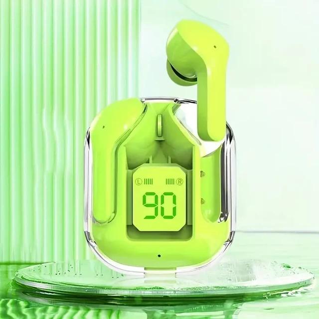 Original T2 Drahtlose Bluetooth Kopfhörer Transparent HIFI Kopfhörer LED Power Digital Display Stereo Sound Kopfhörer für Xiaomi grün