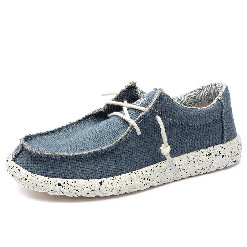Sommer Herren Canvas Schuhe Denim Sneakers Herren Canvas Schuhe Atmungsaktive Mokassins Vulkanisierte Schuhe Herren Sneakers Schuhe Übergröße 39 blau