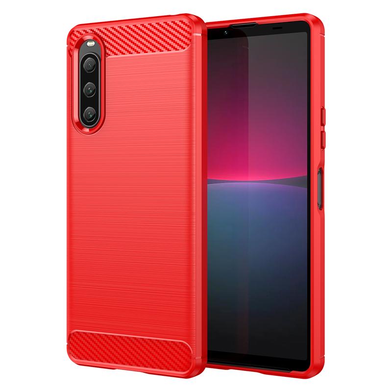 Für Hülle Sony Xperia 10 V Hülle Für Sony Xperia 10 V Bumper Silikon Kohlefaser Rückseite Hülle Für Sony Xperia 10 V 1 10 III Hülle For Sony Xperia 10 V rot