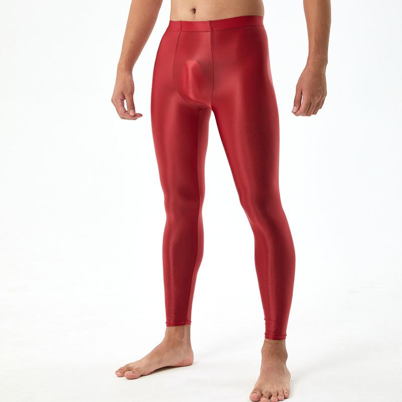 Seidig glatte, sexy, enge Leggings für Herren, U-konvexe, glänzende Hose, Bodybuilding, Übergröße, glänzend XL bordeaux