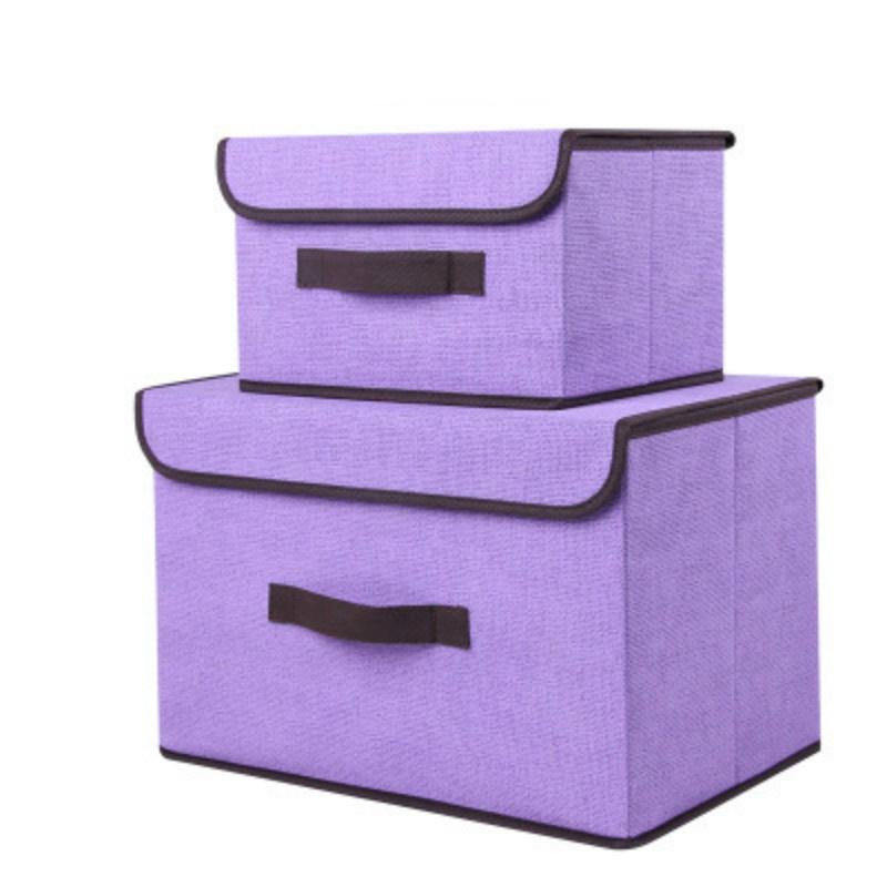 Hochwertige Home-Organizer-Box, 2 Stück/Set, Leinen-Aufbewahrungsbox für Kosmetik, Schreibwaren, Kleidung violett