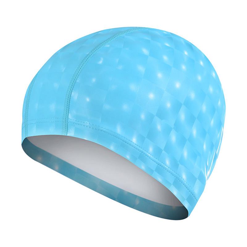 Männer Frauen Elastische Wasserdichte PU Badekappe Schützen Ohren Langes Haar Schwimmen Pool Hut Tauchen Kappe himmelblaue