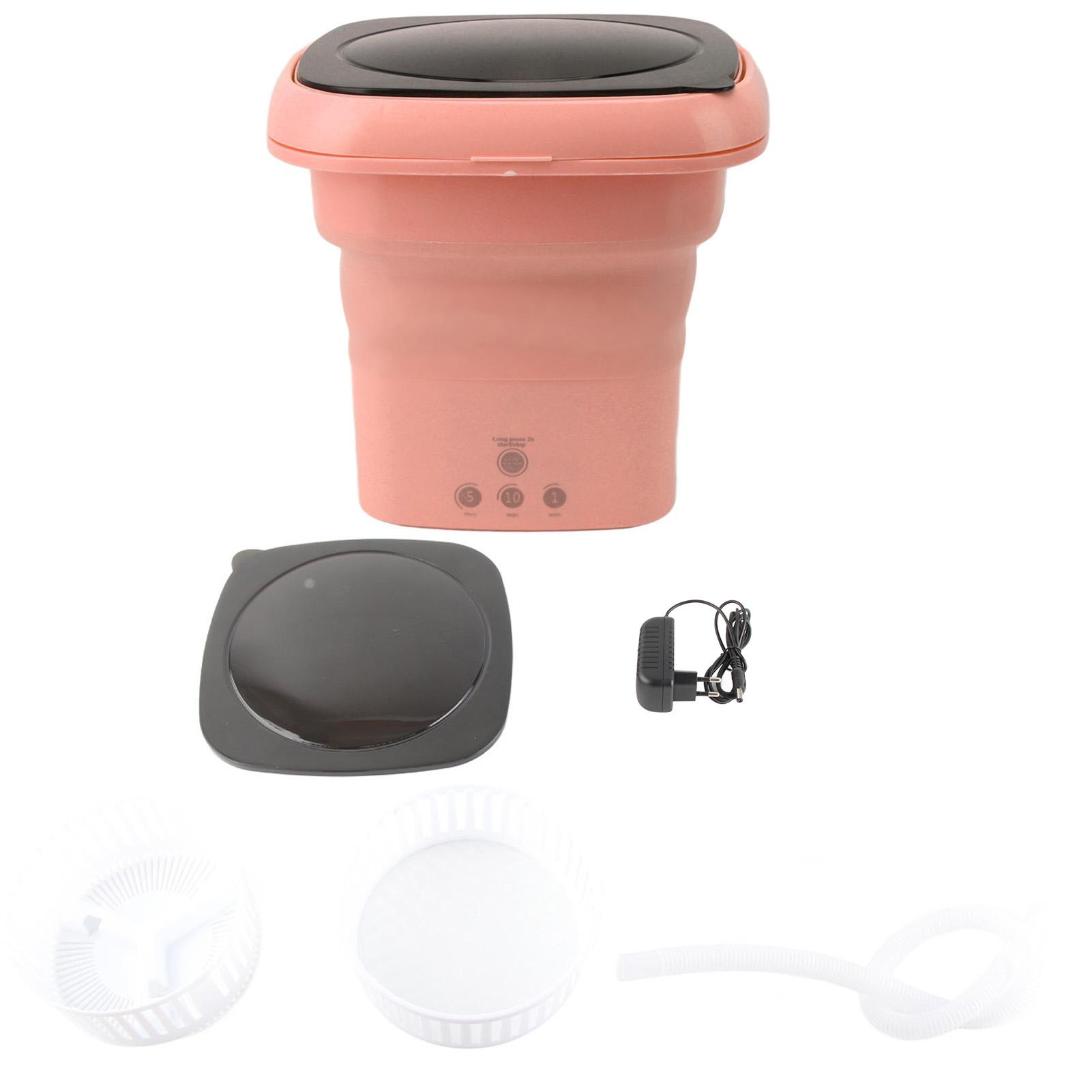 Faltbare Waschmaschine Mini Tragbarer Eimer Wäschewaschmaschine mit Schwarzem Deckel für Wohnmobilreise Wohnung rosa