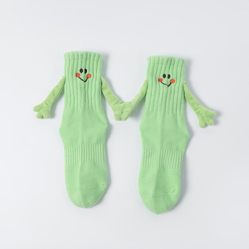 Neue Kinder Magnetische Händchenhaltende Socken Weiche Niedliche Lächeln Kinder Socken für Jungen Mädchen Lustige Magnetische Socken Weihnachts-Festival-Geschenke M (3 To 5 Years) grün