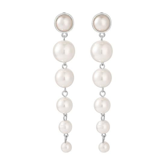 1 Paar lange Ohrringe für Damen, Kunstperle, polierter Edelstahl, exquisite Quaste, hängende Ohrringe, Party, Abschlussball, baumelnde Ohrringe, Ohrschmuck silber