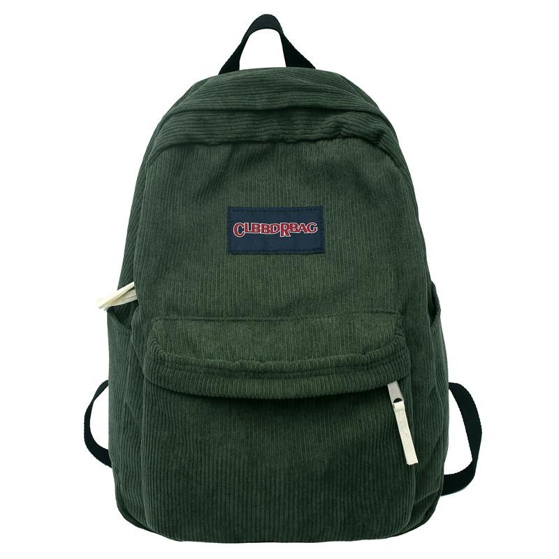 Schultasche, Schultasche, weibliche College-Studentin, High-School-Schülerin, Cord-Samt-Rucksack, Mittelschülerin, Rucksack mit großer Kapazität grün