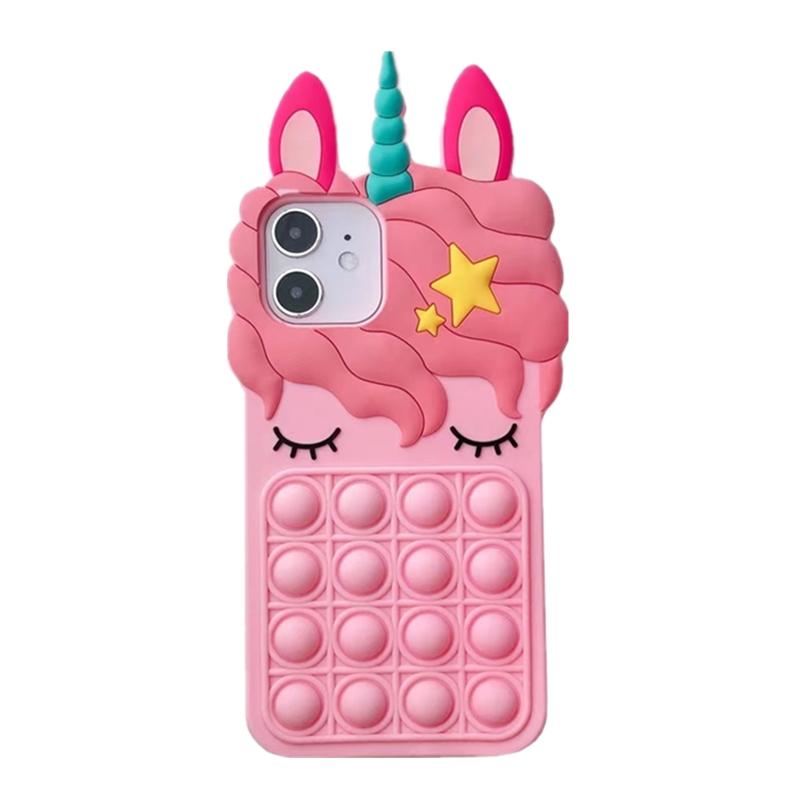 Pop Fidget Toys Bubble Handyhülle mit Riemen für Samsung A32 A71 A51 A12 Hülle für iPhone 11 12 Pro MAX Cartoon rosa Einhorn weich stoßfest Rückseite Cove iPhone XS Max