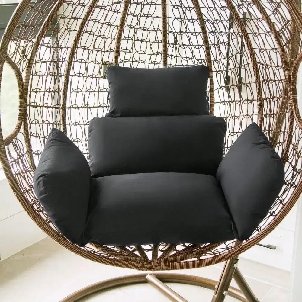 Hängesessel Hohe Qualität Rattan Eiersessel Gartenmöbel Hof Weiden Schaukelstuhl Kissen für Zuhause Terrasse Garten Liegestuhl 54X35cm schwarz