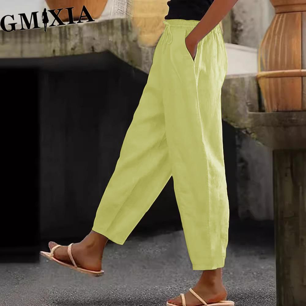 GMXIA Damenmode Lässige Einfarbig Bedruckte Hosen & Caprihosen S gelb