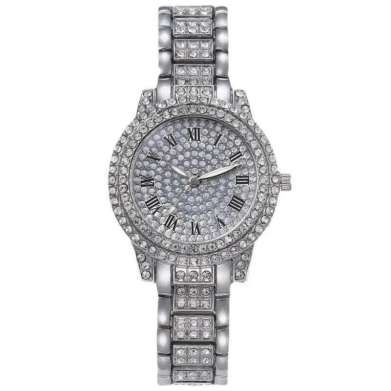 Neue Luxus Glänzende Diamant Uhr Für Damen Elegant Quarz Stahlarmband Uhren Zirkon Kristall Mode Armbanduhr Uhr silber